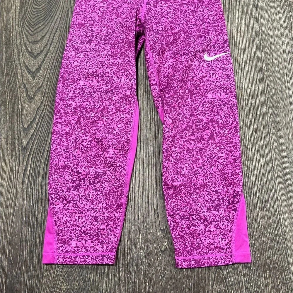 Nike Pro Leggings Dri Fit Capris Swoosh Stretch Mid Rise Splash Pink Size XL
